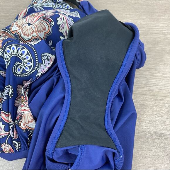 Lands End Blue Floral Slendersuit Grecian Tummy Control One Piece Swimsuit Sz.10 - Picture 15 of 16